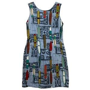 Iolani S Hawaiian Vintage Surf Board Novelty Print 100% Cotton Dress G3